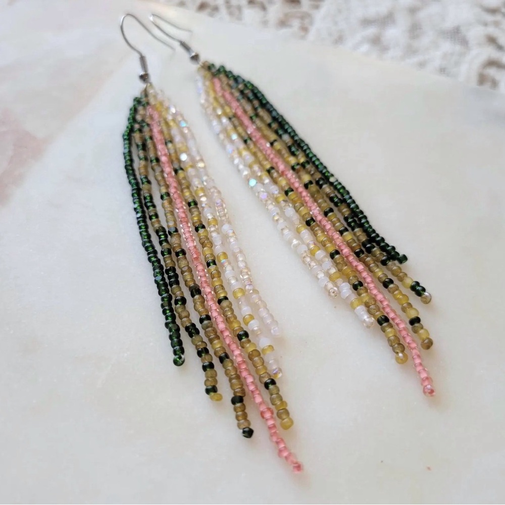 Sparkly Rainbow Trout Fish Beaded Earrings